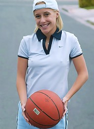 Tomboy plays with basketball then her pussy